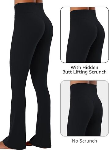 Sunzel Hidden Butt Lifting Scrunch Flare Leggings for Women with Pockets No Front Seam Tummy Control Mini Flared Yoga Pants in Kuwait