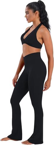 Sunzel Hidden Butt Lifting Scrunch Flare Leggings for Women with Pockets No Front Seam Tummy Control Mini Flared Yoga Pants in Kuwait