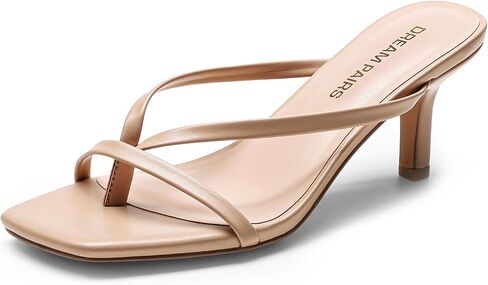 DREAM PAIRS Heels for Women Flip Flops Kitten Low Heels Open Square Toe Thong Heeled Sandals, Sexy Fashion Comfort Shoes for Party Casual Slides in Saudi Arabia