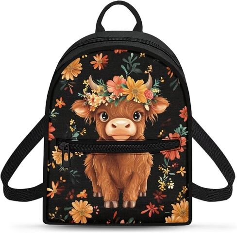 Highland Cow Mini Backpack Purse for Women Work Portable Bookbag with Front Zipper Pocket Lightweight Mini Shoulder Bag Travel Stylish Daypack Purse for Picnic Hiking in Saudi Arabia
