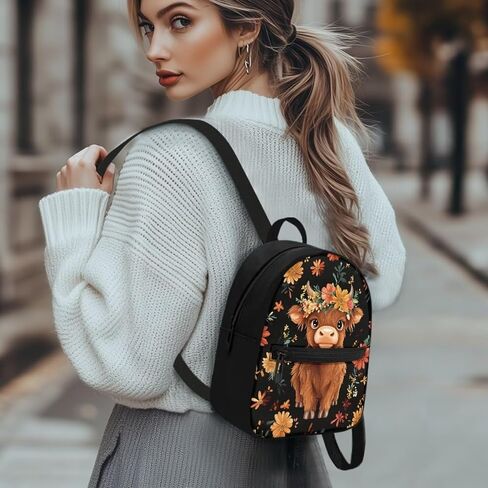 Highland Cow Mini Backpack Purse for Women Work Portable Bookbag with Front Zipper Pocket Lightweight Mini Shoulder Bag Travel Stylish Daypack Purse for Picnic Hiking in Saudi Arabia