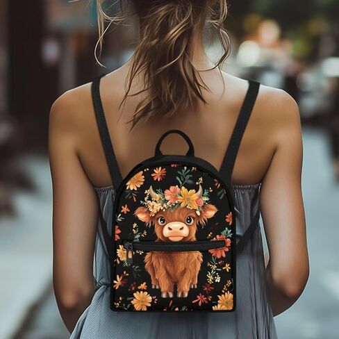 Highland Cow Mini Backpack Purse for Women Work Portable Bookbag with Front Zipper Pocket Lightweight Mini Shoulder Bag Travel Stylish Daypack Purse for Picnic Hiking in Saudi Arabia