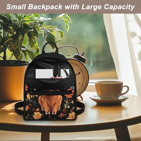 Highland Cow Mini Backpack Purse for Women Work Portable Bookbag with Front Zipper Pocket Lightweight Mini Shoulder Bag Travel Stylish Daypack Purse for Picnic Hiking in Saudi Arabia