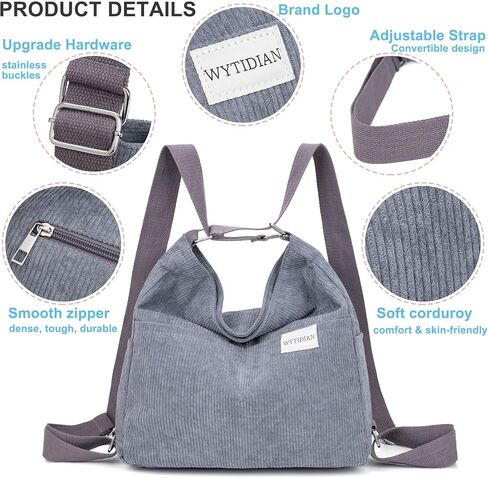 Corduroy Tote Backpack Crossbody Bag for Women, Convertible Shoulder Bags Designer Handbag for College, Work in Kuwait