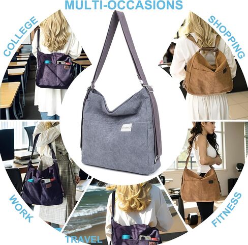 Corduroy Tote Backpack Crossbody Bag for Women, Convertible Shoulder Bags Designer Handbag for College, Work in Kuwait