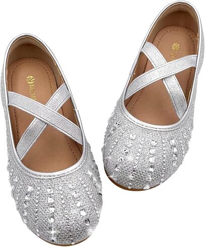 Girls Mary Jane Dress Shoes Rhinestone Dress Shoes Slip On Girl Ballet Flats for Wedding Party, Christmas（Little Kid/Big Kid） in Kuwait