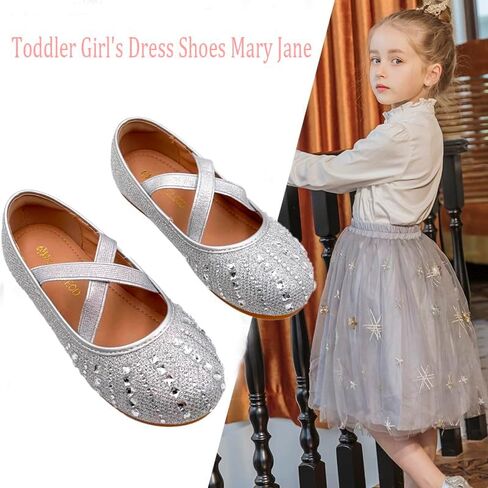 Girls Mary Jane Dress Shoes Rhinestone Dress Shoes Slip On Girl Ballet Flats for Wedding Party, Christmas（Little Kid/Big Kid） in Kuwait