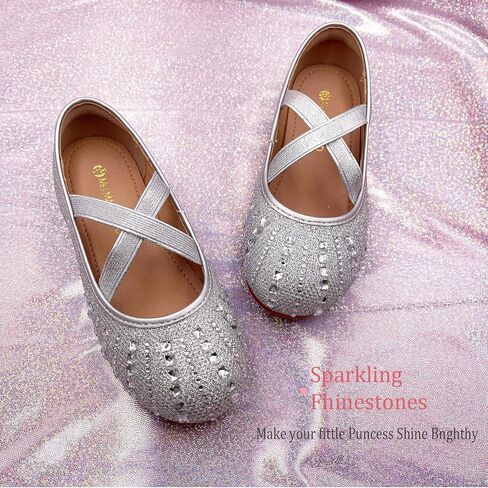 Girls Mary Jane Dress Shoes Rhinestone Dress Shoes Slip On Girl Ballet Flats for Wedding Party, Christmas（Little Kid/Big Kid） in Kuwait