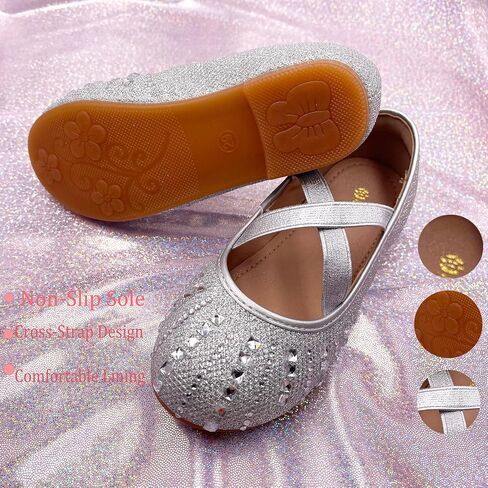 Girls Mary Jane Dress Shoes Rhinestone Dress Shoes Slip On Girl Ballet Flats for Wedding Party, Christmas（Little Kid/Big Kid） in Kuwait