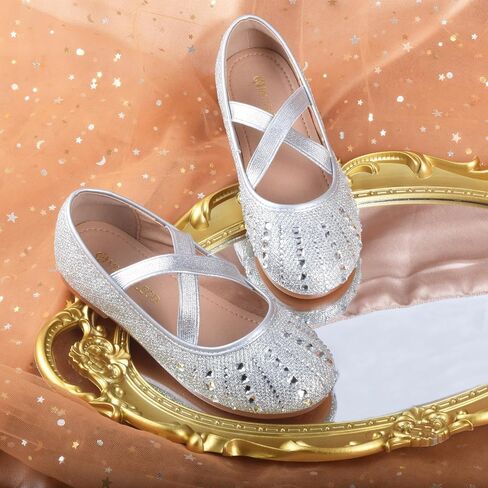 Girls Mary Jane Dress Shoes Rhinestone Dress Shoes Slip On Girl Ballet Flats for Wedding Party, Christmas（Little Kid/Big Kid） in Kuwait