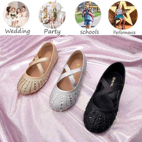 Girls Mary Jane Dress Shoes Rhinestone Dress Shoes Slip On Girl Ballet Flats for Wedding Party, Christmas（Little Kid/Big Kid） in Kuwait