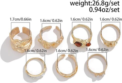 Chunky Knuckle Rings for Women 14K Gold/Silver Plated Crystal Zirconia Ring Set Stacked Opening Adjustable Rings Liquid Irregular Ring Set Prom Jewelry in Kuwait