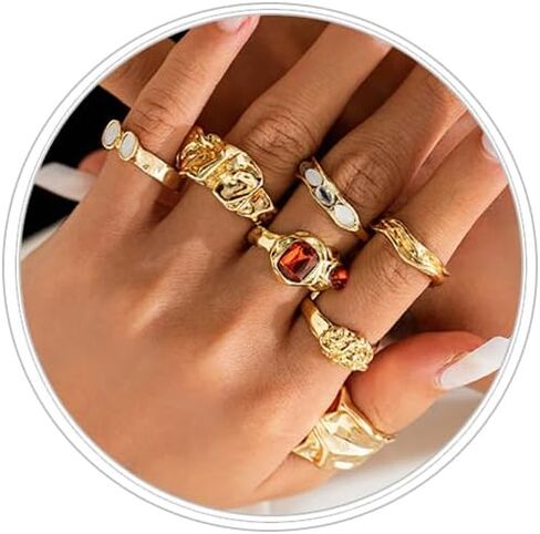 Chunky Knuckle Rings for Women 14K Gold/Silver Plated Crystal Zirconia Ring Set Stacked Opening Adjustable Rings Liquid Irregular Ring Set Prom Jewelry in Kuwait