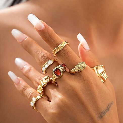 Chunky Knuckle Rings for Women 14K Gold/Silver Plated Crystal Zirconia Ring Set Stacked Opening Adjustable Rings Liquid Irregular Ring Set Prom Jewelry in Kuwait