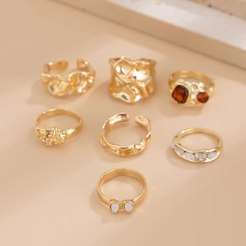 Chunky Knuckle Rings for Women 14K Gold/Silver Plated Crystal Zirconia Ring Set Stacked Opening Adjustable Rings Liquid Irregular Ring Set Prom Jewelry in Kuwait