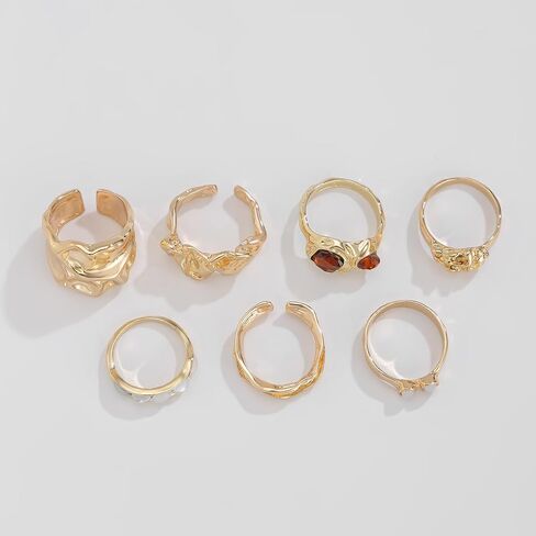 Chunky Knuckle Rings for Women 14K Gold/Silver Plated Crystal Zirconia Ring Set Stacked Opening Adjustable Rings Liquid Irregular Ring Set Prom Jewelry in Kuwait