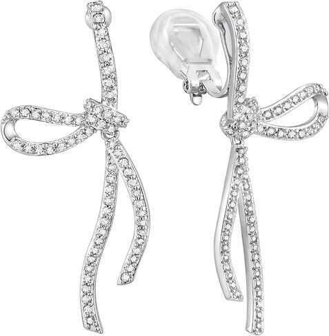 Zircon Bow Elegant Bowknot Clip on Earrings for Women Non-pierced Drop Clip Earrings in Saudi Arabia