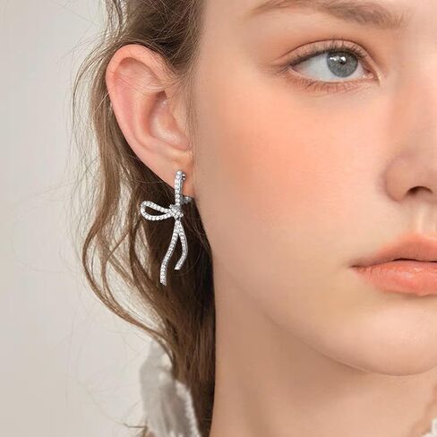 Zircon Bow Elegant Bowknot Clip on Earrings for Women Non-pierced Drop Clip Earrings in Saudi Arabia