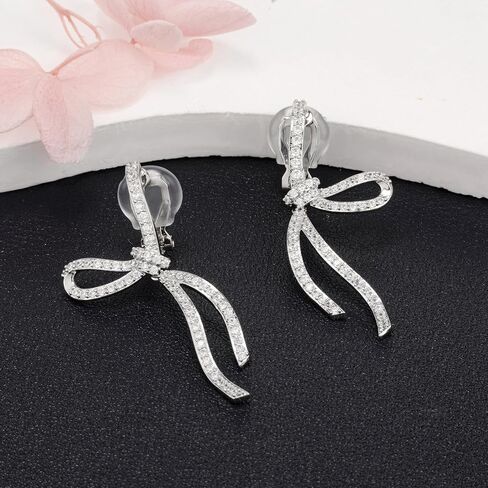 Zircon Bow Elegant Bowknot Clip on Earrings for Women Non-pierced Drop Clip Earrings in Saudi Arabia