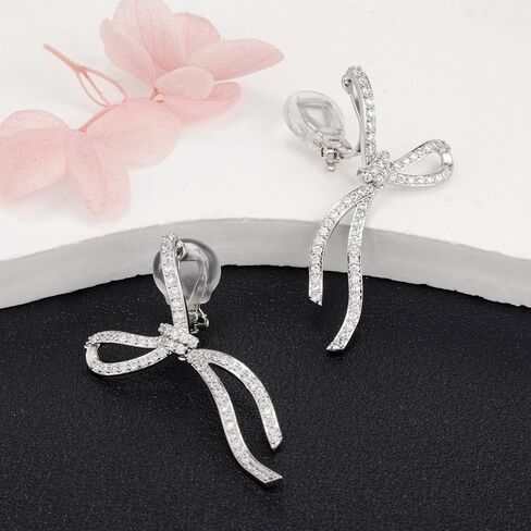 Zircon Bow Elegant Bowknot Clip on Earrings for Women Non-pierced Drop Clip Earrings in Saudi Arabia
