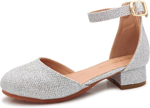 Mei MACLEOD Girls Dress Shoes Sparkly Princess Low Heel Shoes Chunky Heels with Ankle Strap for Wedding Holiday Party in Saudi Arabia
