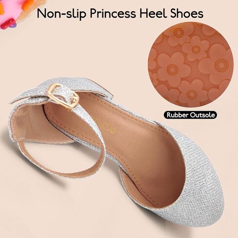 Mei MACLEOD Girls Dress Shoes Sparkly Princess Low Heel Shoes Chunky Heels with Ankle Strap for Wedding Holiday Party in Saudi Arabia