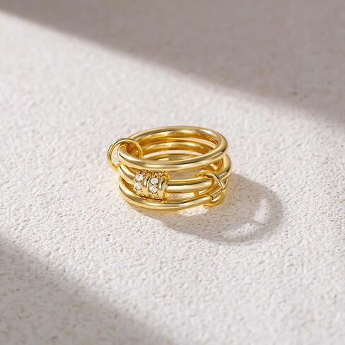 Stackable Gold Rings for Women, 18K Gold Plated Cubic Zirconia Statement Rings, Non Tarnish Ring Set, Dainty Gold Rings for Women, Trendy Fashion Chunky Stacking Rings in Kuwait