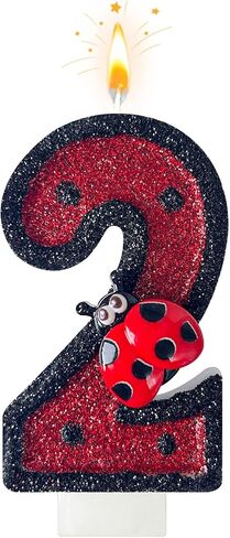 Ladybug Number 2 Birthday Candles - Red & Black Polka Dots Birthday Candles for Cake, 2 Candle for Ladybird Theme Cake Topper, Boys Girls Kids Insect Party Decorations Gifts (No.2) in Saudi Arabia