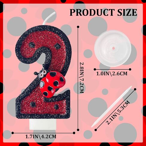Ladybug Number 2 Birthday Candles - Red & Black Polka Dots Birthday Candles for Cake, 2 Candle for Ladybird Theme Cake Topper, Boys Girls Kids Insect Party Decorations Gifts (No.2) in Saudi Arabia