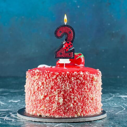 Ladybug Number 2 Birthday Candles - Red & Black Polka Dots Birthday Candles for Cake, 2 Candle for Ladybird Theme Cake Topper, Boys Girls Kids Insect Party Decorations Gifts (No.2) in Saudi Arabia