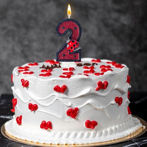 Ladybug Number 2 Birthday Candles - Red & Black Polka Dots Birthday Candles for Cake, 2 Candle for Ladybird Theme Cake Topper, Boys Girls Kids Insect Party Decorations Gifts (No.2) in Saudi Arabia