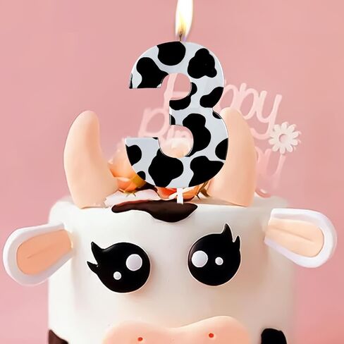 Metallic 3D Cow Birthday Candles, Zoo Number 2 Candle, Happy 2nd Birthday Candle for Cake, Farm Animal Cake Topper Decorations for Boys Girls Birthday Party Anniversary Celebration Supplies in Saudi Arabia