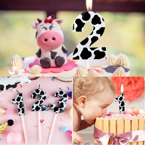 Metallic 3D Cow Birthday Candles, Zoo Number 2 Candle, Happy 2nd Birthday Candle for Cake, Farm Animal Cake Topper Decorations for Boys Girls Birthday Party Anniversary Celebration Supplies in Saudi Arabia