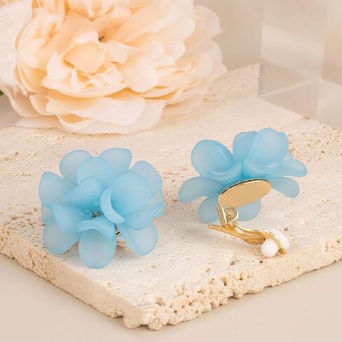 LAXPICOL Fashion Flower Clip On Earrings For Women Cute Lovely Acrylic Flower Earrings No piercing Earrings in Kuwait