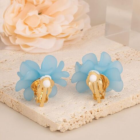 LAXPICOL Fashion Flower Clip On Earrings For Women Cute Lovely Acrylic Flower Earrings No piercing Earrings in Kuwait