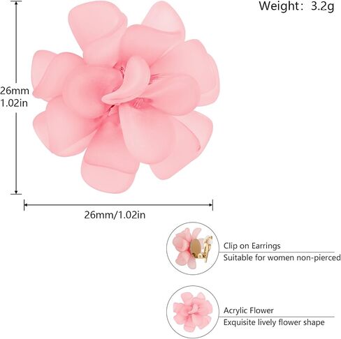 LAXPICOL Fashion Flower Clip On Earrings For Women Cute Lovely Acrylic Flower Earrings No piercing Earrings in Kuwait