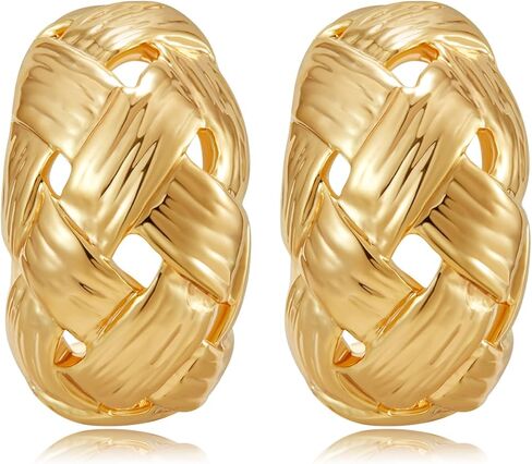 Gold Clip on Earrings for Women Clip on Hoop Earrings Chunky Gold Silver Drop Clip Earrings For Fashion Designer Luxury Trendy hypoallergenic Jewelry in Kuwait