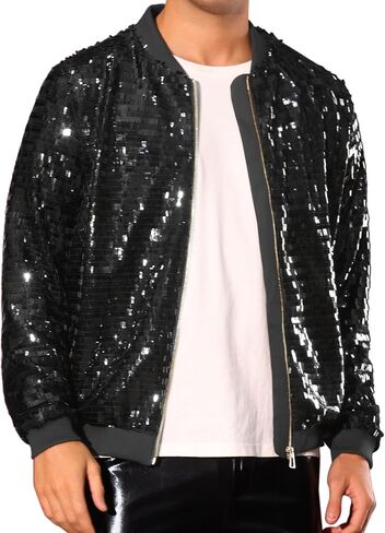 Lars Amadeus Sequin Varsity Jackets for Men's Zipper Festival Disco Sparkly Shiny Baseball Bomber Jacket in Kuwait