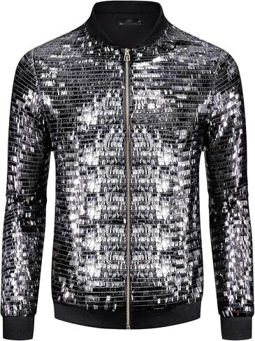Lars Amadeus Sequin Varsity Jackets for Men's Zipper Festival Disco Sparkly Shiny Baseball Bomber Jacket in Kuwait