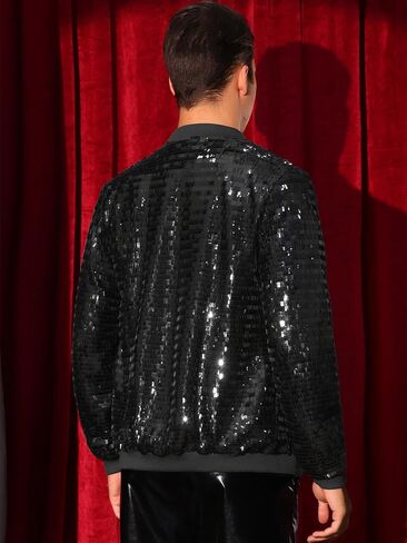 Lars Amadeus Sequin Varsity Jackets for Men's Zipper Festival Disco Sparkly Shiny Baseball Bomber Jacket in Kuwait