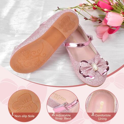 فتيات ماري جين فستان أحذية راينستون فستان أحذية زلة على الفتاة باليه شقق لحفل الزفاف ، عيد الميلاد （طفل صغير/طفل كبير） in Kuwait