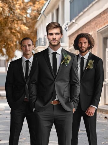 Mens Suits 2 Piece Slim Fit Suit Set Solid Two Button Blazer Jacket Pants Classic Tuxedo Set in Saudi Arabia