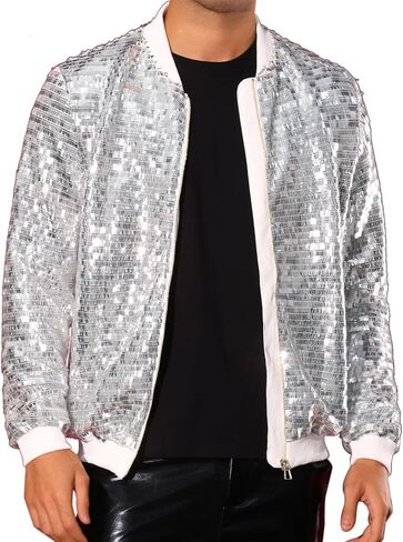 Lars Amadeus Sequin Varsity Jackets for Men's Zipper Festival Disco Sparkly Shiny Baseball Bomber Jacket in Kuwait