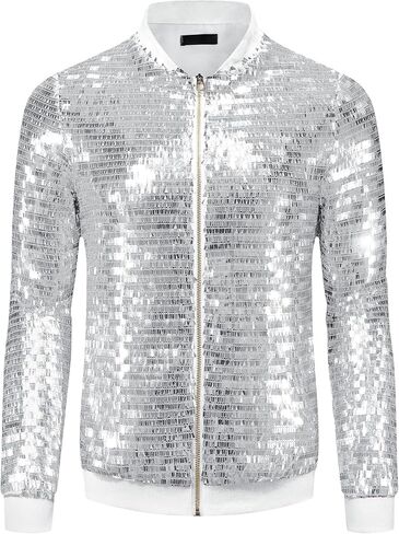 Lars Amadeus Sequin Varsity Jackets for Men's Zipper Festival Disco Sparkly Shiny Baseball Bomber Jacket in Kuwait