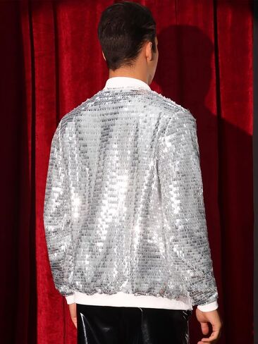 Lars Amadeus Sequin Varsity Jackets for Men's Zipper Festival Disco Sparkly Shiny Baseball Bomber Jacket in Kuwait