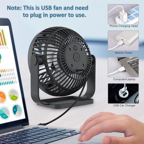 مراوح مكتب WiHoo USB بمقبس كهربائي صغير هادئ، مروحة صغيرة لتبريد سطح المكتب بثلاث سرعات مع أضواء ليلية LED، مروحة مكتب صغيرة تدور 360 درجة للمكتب المنزلي وطاولة المكتب 5.3 بوصة (T5-08) in Saudi Arabia
