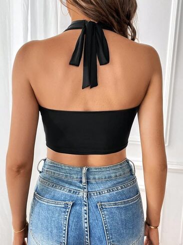 SOLY HUX Women's Halter Draped Front Tank Top Sexy Backless Going Out Crop Vest Tops in Saudi Arabia