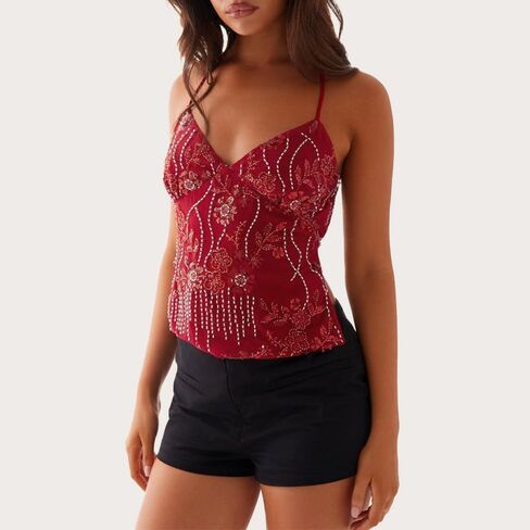 النساء متكررات Cami Top V الرقبة Backless Criss Cross Straps Tops Summer Out Out Clubwear in Kuwait