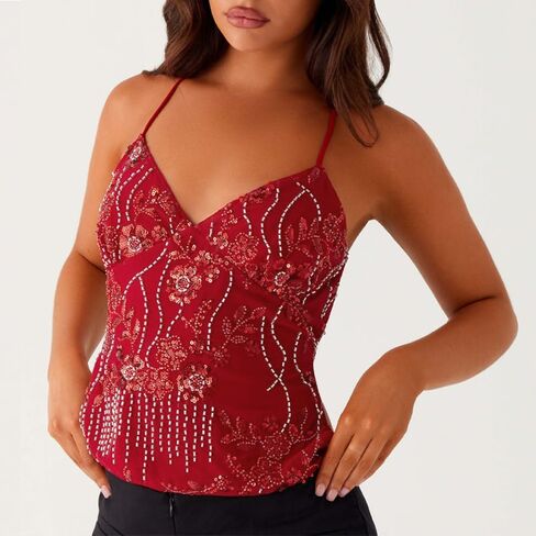 النساء متكررات Cami Top V الرقبة Backless Criss Cross Straps Tops Summer Out Out Clubwear in Kuwait