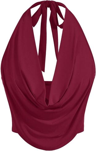 SOLY HUX Women's Halter Draped Front Tank Top Sexy Backless Going Out Crop Vest Tops in Saudi Arabia